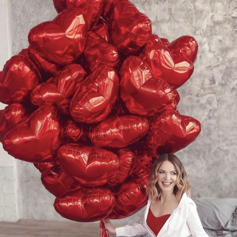Large fountain of red hearts 51 pcs, standart