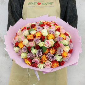101 multi-colored Kenyan roses in a package