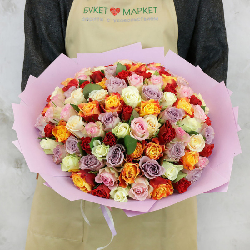101 multi-colored Kenyan roses in a package, standart