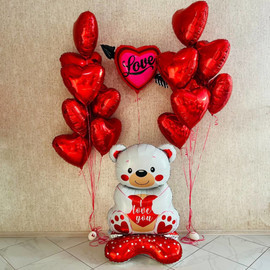 Large floor balloon bear with hearts for February 14