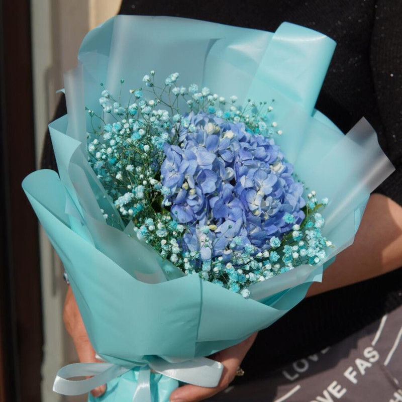 Bouquet of Blue Hydrangea and Gypsophila, standart