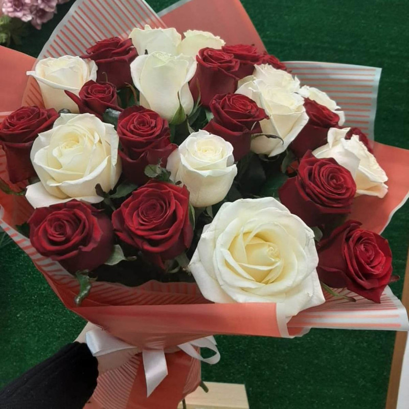 25 red and white roses, standart