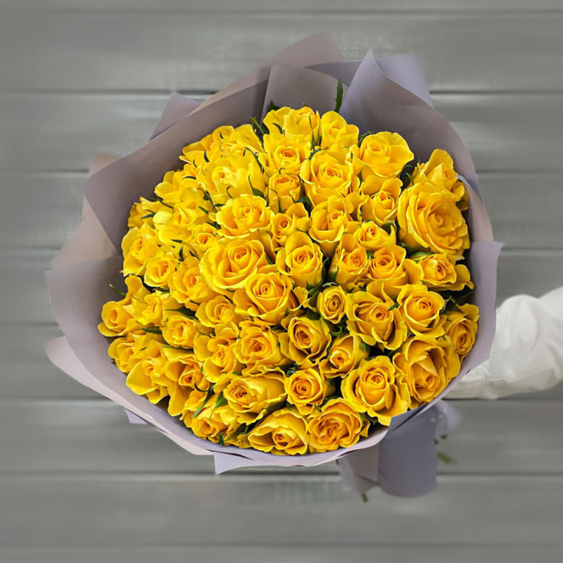 Bouquet of 51 yellow roses 40 cm in a package, standart