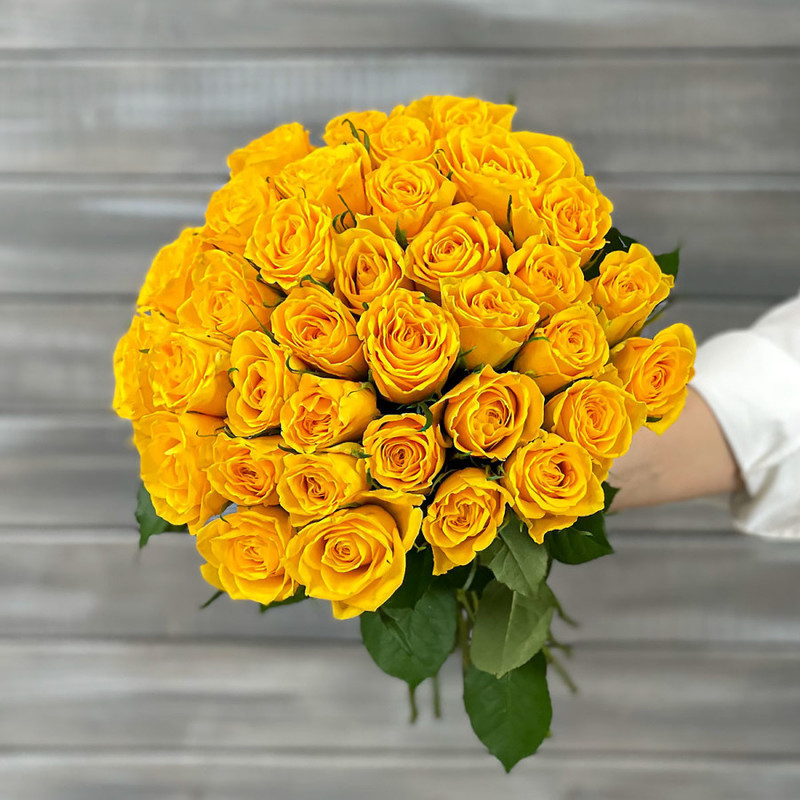 Bouquet of yellow roses 40 cm with ribbon, premium