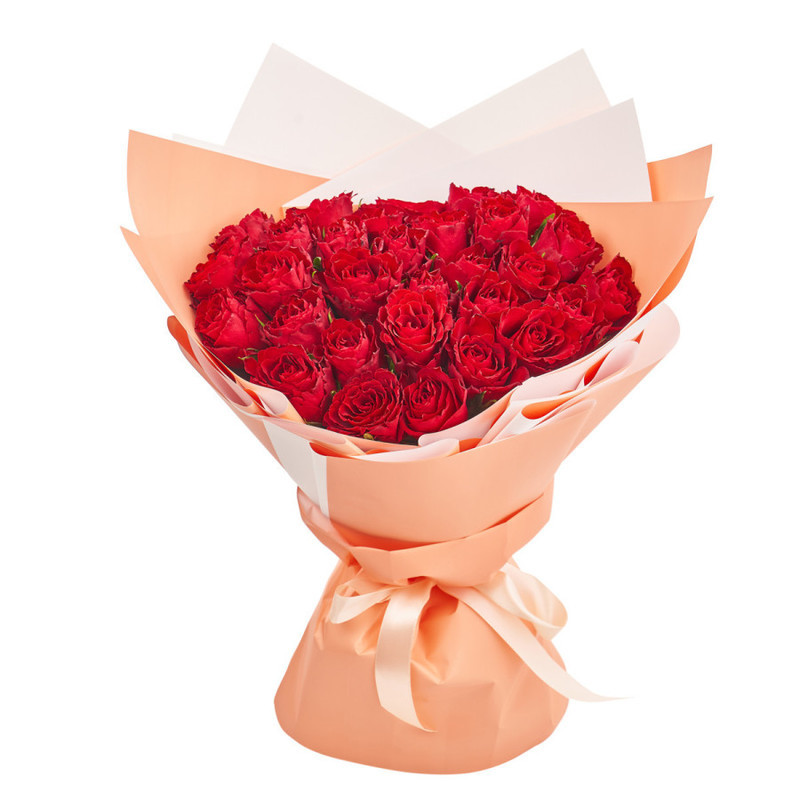 Bouquet of 31 red Kenyan roses in a package, standart