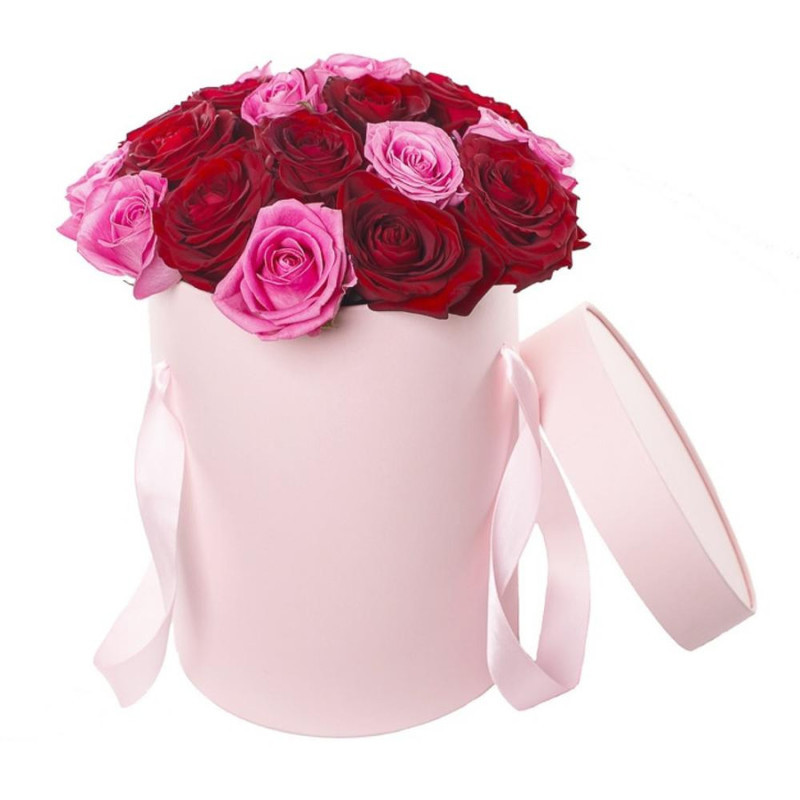 Hat box with pink roses, standart