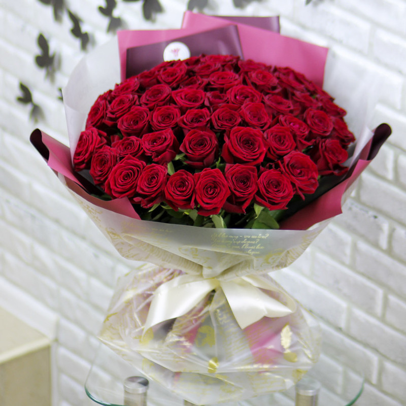 Bouquet of 51 roses "Red roses in designer packaging" 60 cm, standart