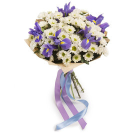 Bouquet of chrysanthemums and irises