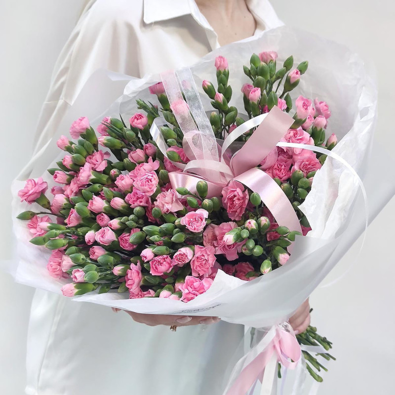 Delicate pink dianthus in a stylish package, standart