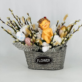 Easter bouquet made of natural willow with an angel