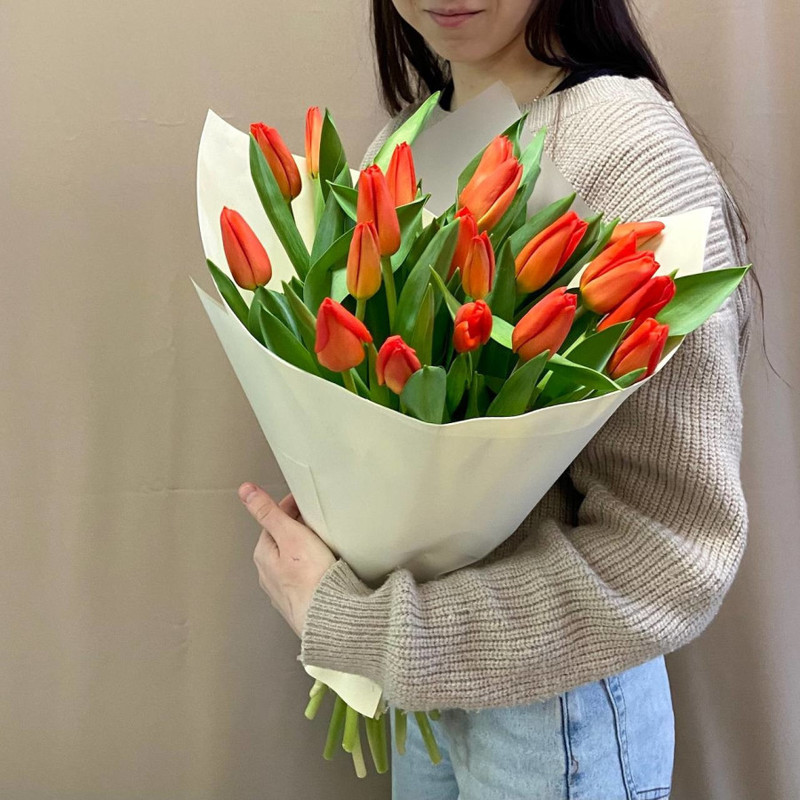 Monobouquet of 19 orange tulips, standart