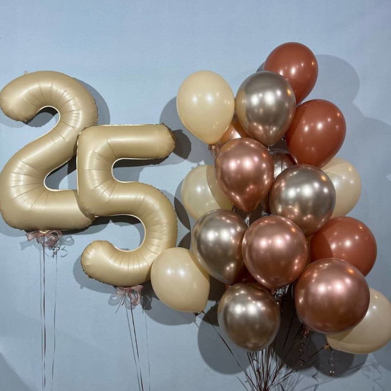 Set of chrome balloons with beige nude numbers, standart