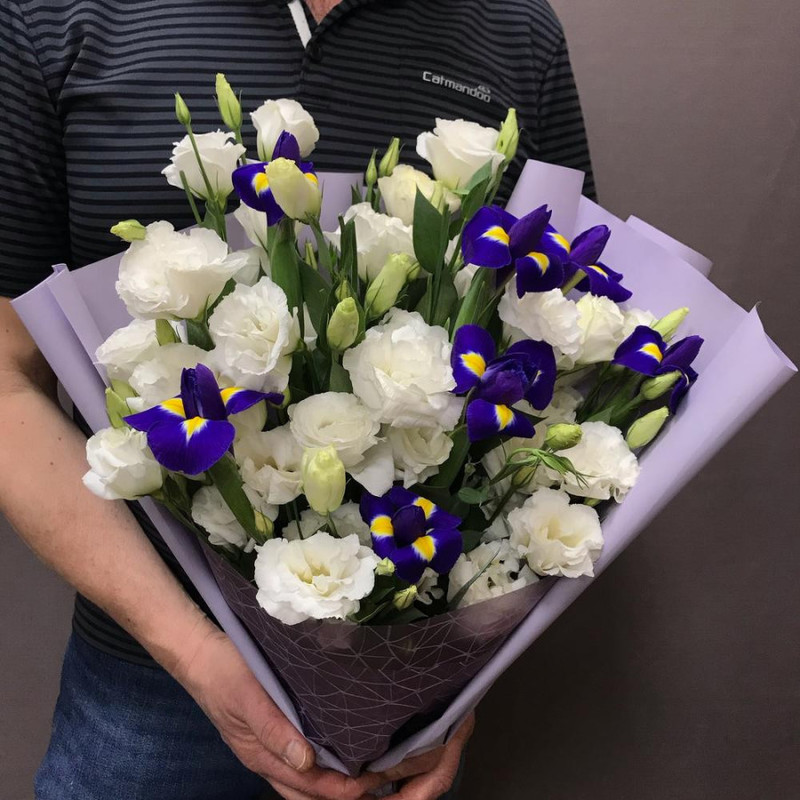 Irises with luxurious eustoma, standart