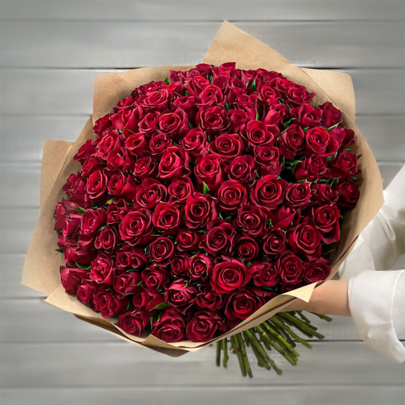Bouquet of 101 red roses 40 cm in craft, standart