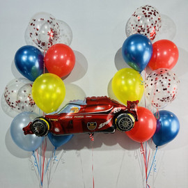 Bright balloons with a racing car