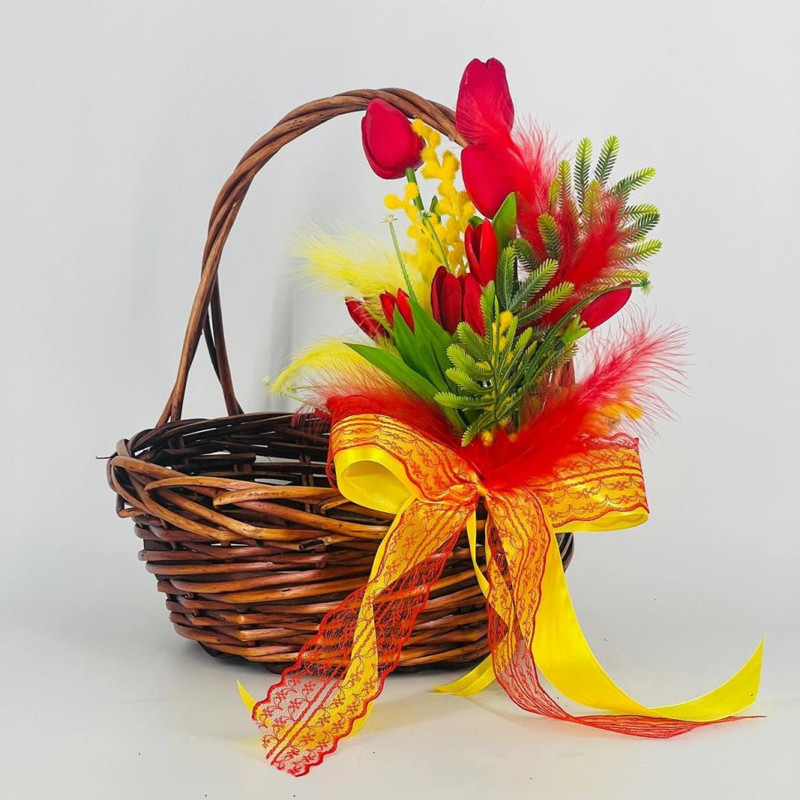 Easter gift basket with artificial flowers, standart