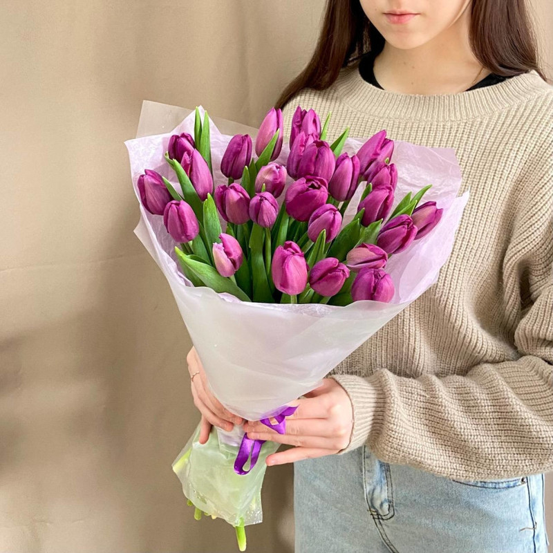 Bouquet of 25 purple tulips, standart