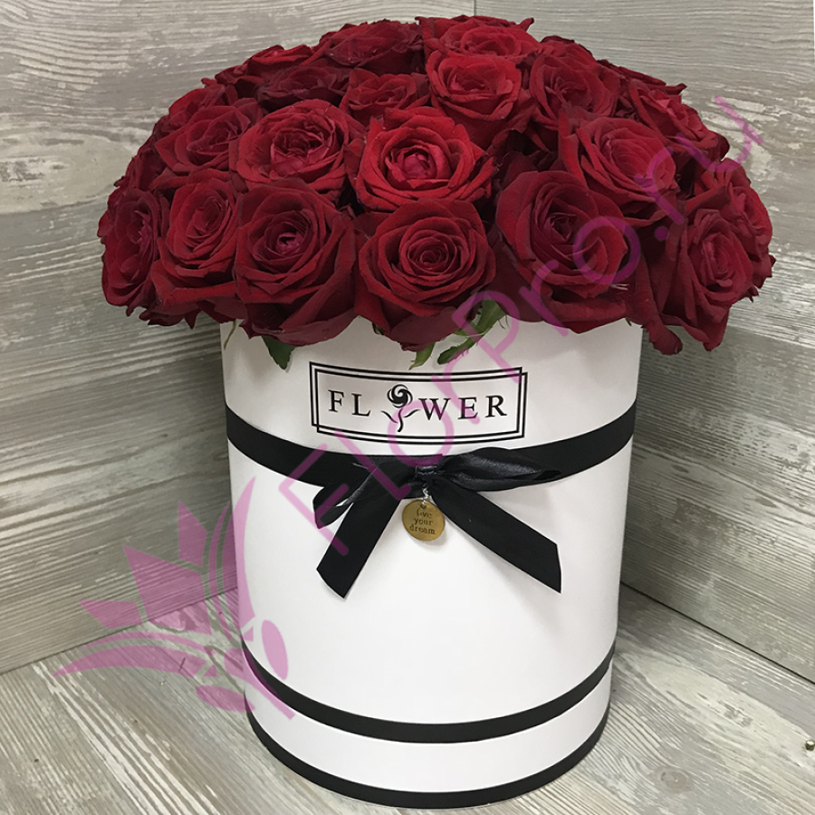 Box with flowers of 51 roses 