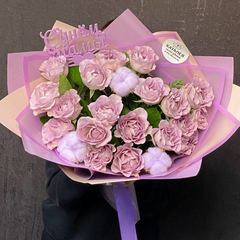bouquet with roses in designer packaging, standart