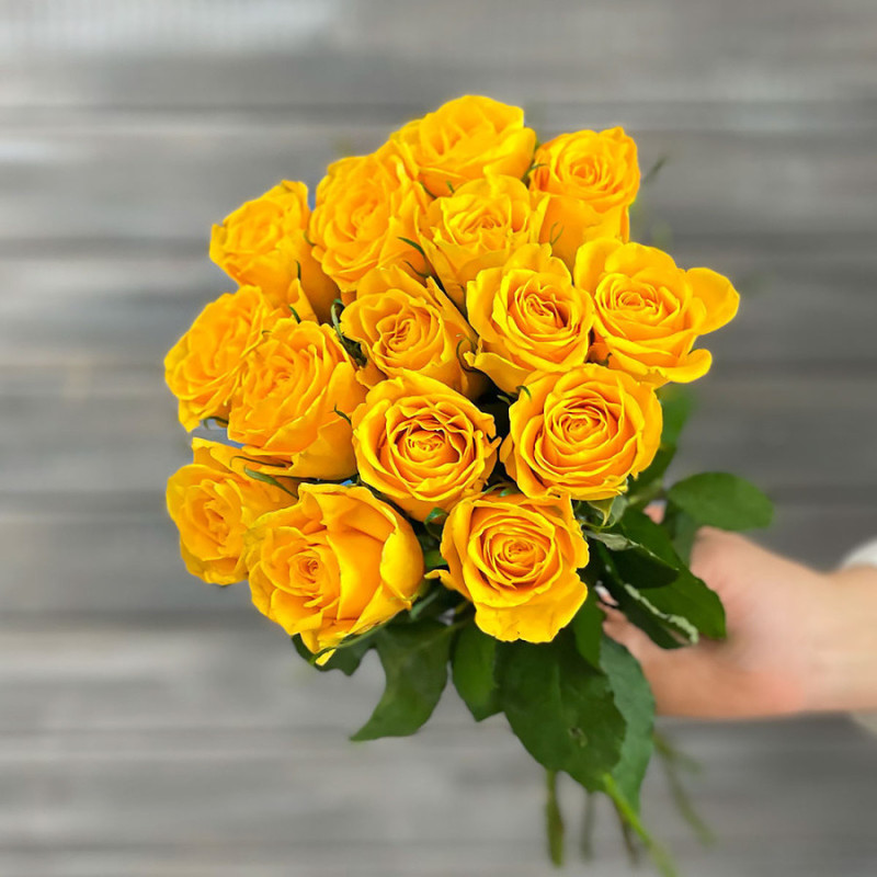 Bouquet of 11 yellow roses with 40 cm ribbon, premium