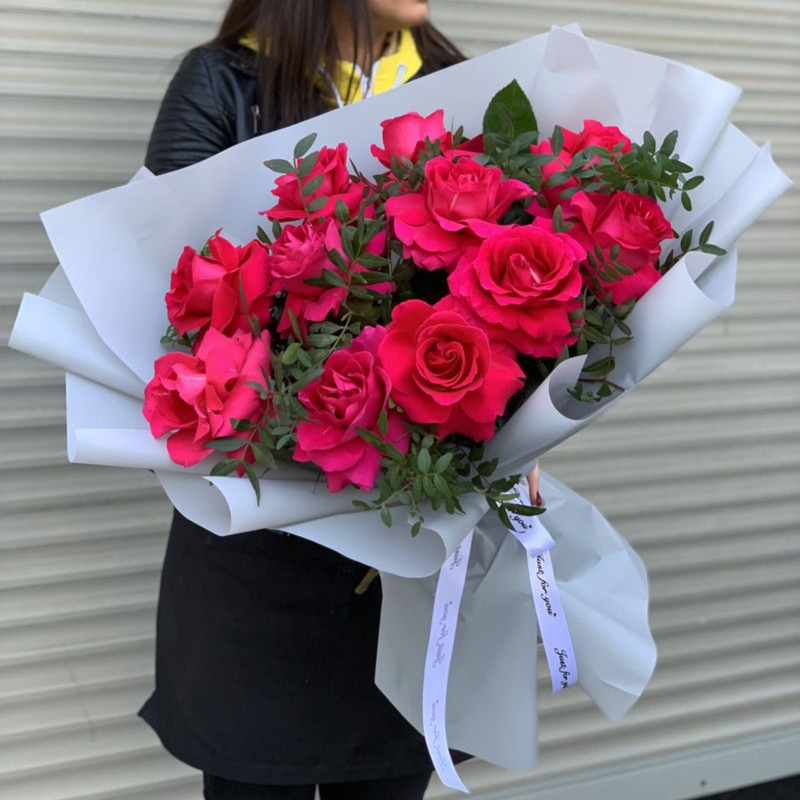 bouquet with crimson French roses, standart