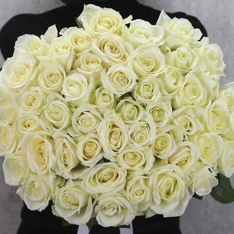 Bouquet of 51 white Avalange roses 50 cm, standart