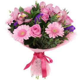 Small bouquet of orchids and gerberas