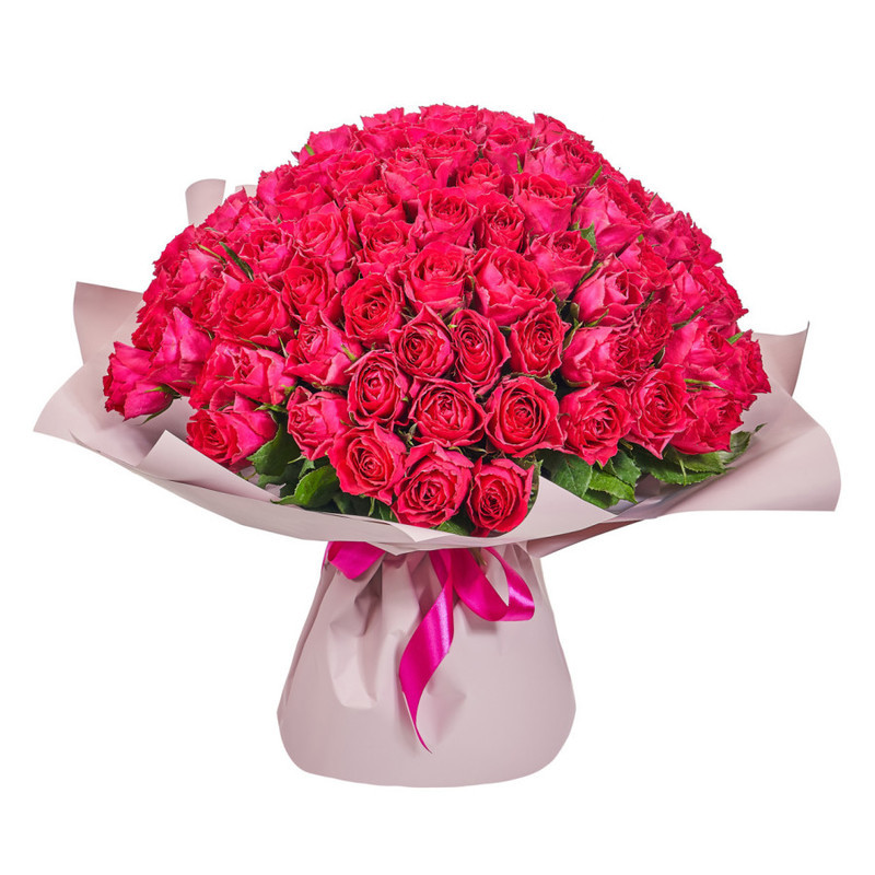 Bouquet of 101 crimson Kenyan roses in a package, standart
