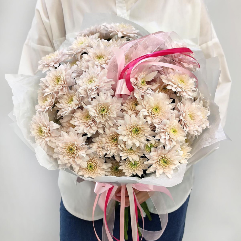 Cream mist bouquet of 9 chrysanthemums, standart
