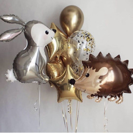 Helium balloons with hedgehog and bunny