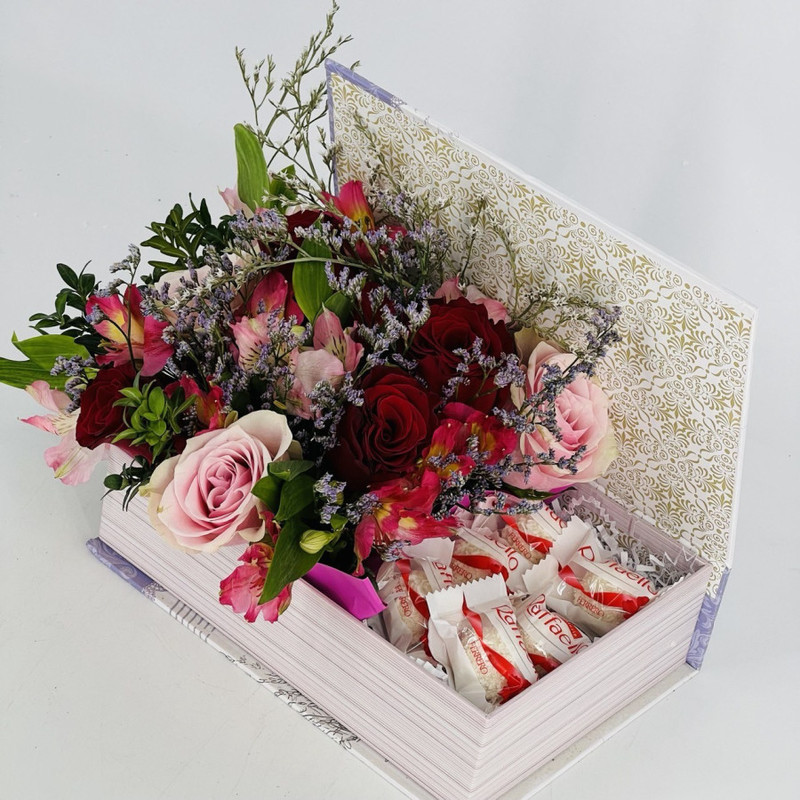 Gift box with flowers and sweets, standart