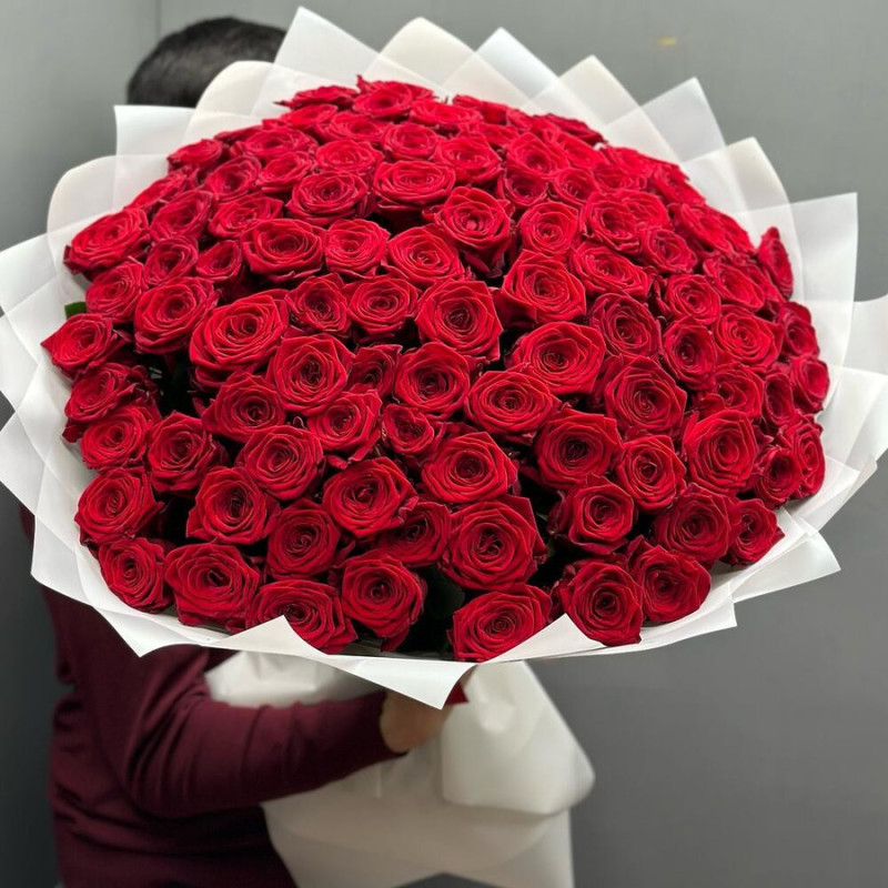 Букет из 101 красной розы для любимой 50 см, стандартный
