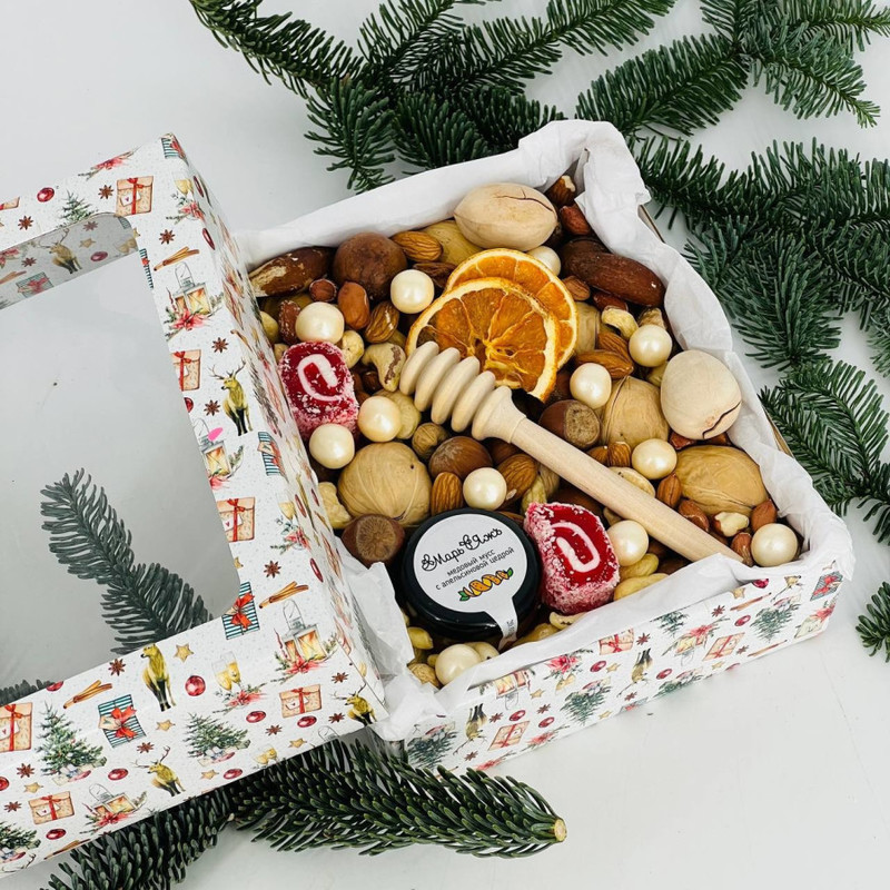 Sweet gift set of nuts with honey, standart
