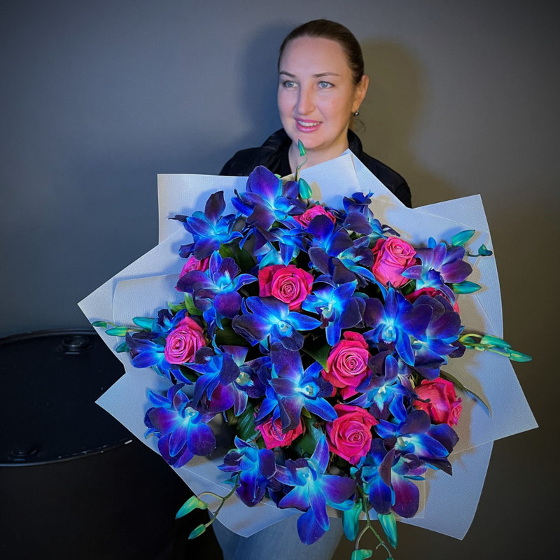 Синие орхидеи и розовые розы, стандартный