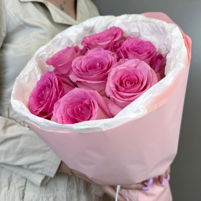 7 Пионовидных розовых роз, стандартный