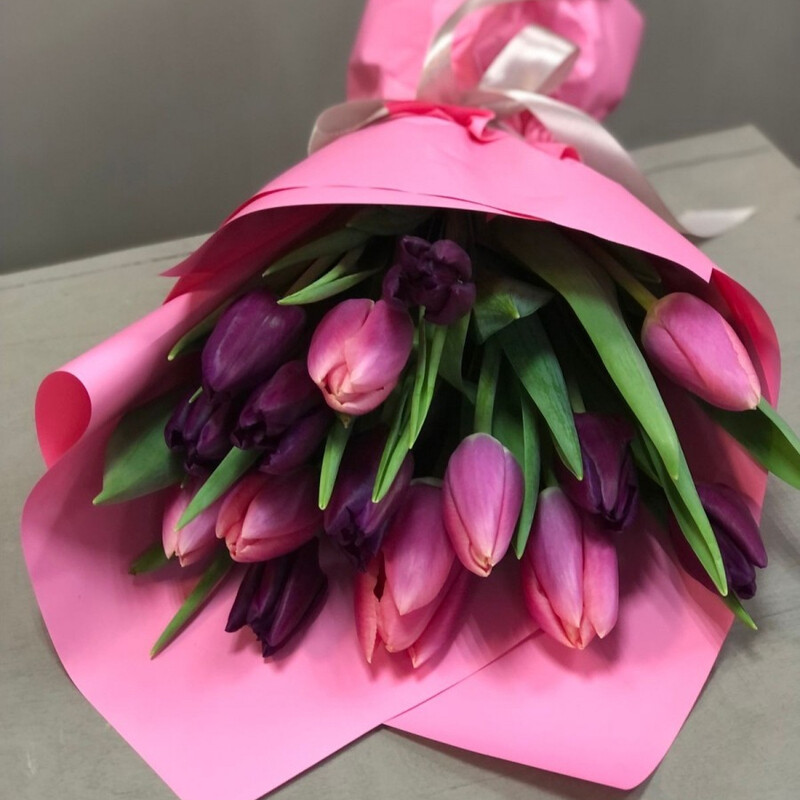 Букет микс  тюльпанов 19 шт, букет  микс тюльпанов 19 шт