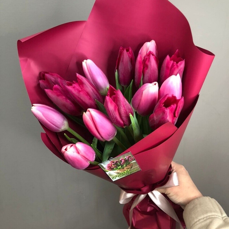 Букет микс  тюльпанов 19 шт, букет микс  тюльпанов 19 шт