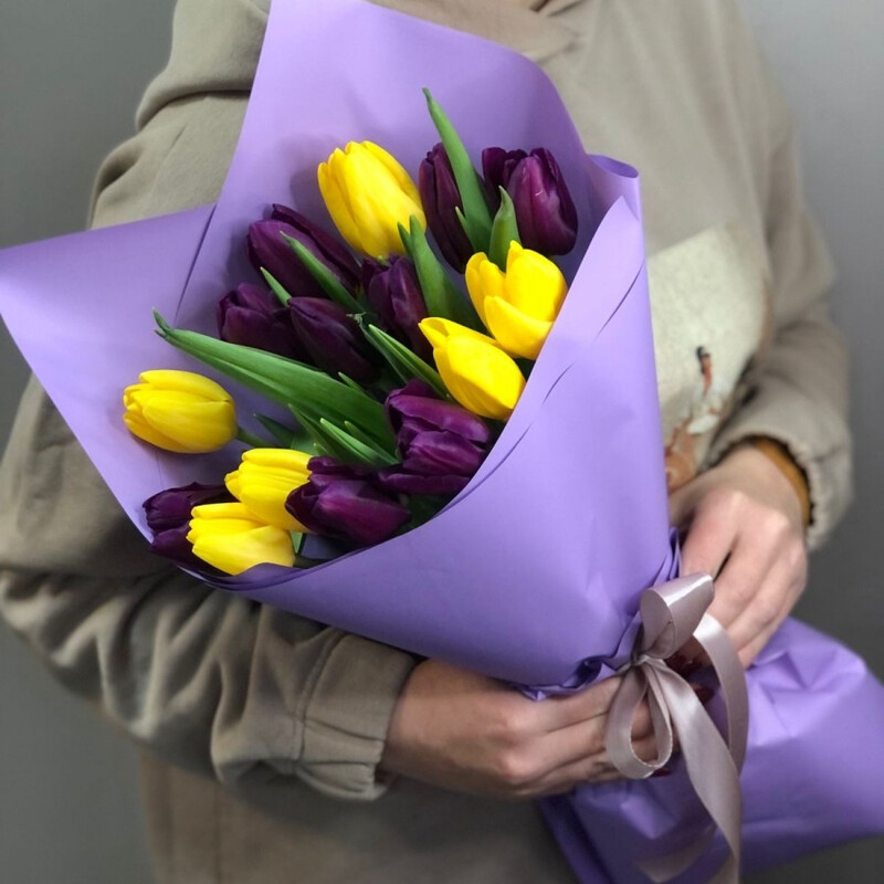 Букет микс  тюльпанов 15 шт, букет микс  тюльпанов 15 шт