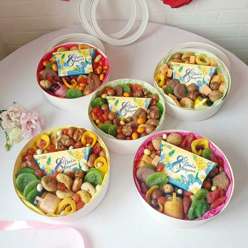 5 naborov s suhofruktami i podarochnim chaem na 8 Marta ! Suhofrukti, premium