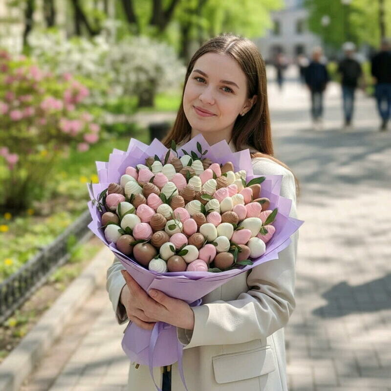 101 клубника  Большой букет с клубникой в шоколаде  клубника в шоколаде Дофаминовый букет , премиум