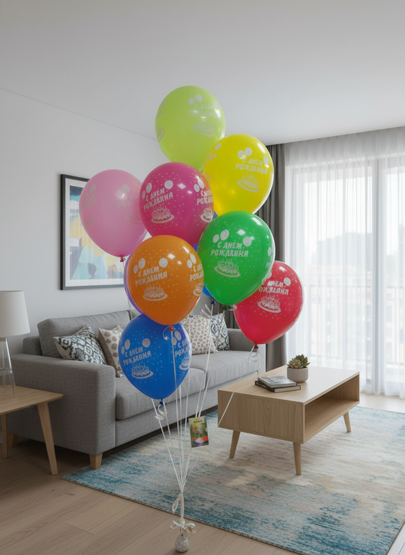 Фонтан из 11 шаров С Днём Рождения , стандартный