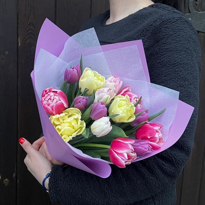 Пион тюльпан разноцветный 15 штук, стандартный