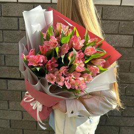 7 Розовых альстромерий в упаковке
