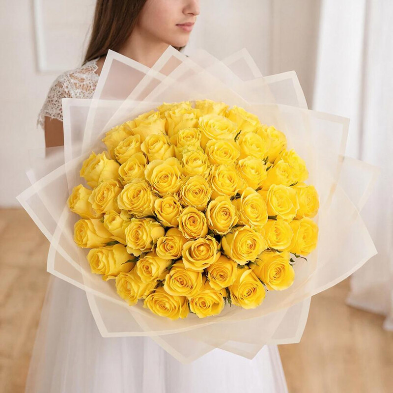 Букет 51 желтая  роза, премиум