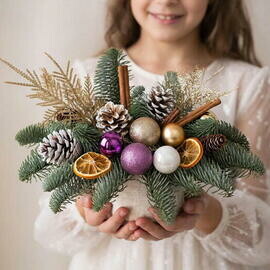 Новогодняя композиция (сиреневый+золото)