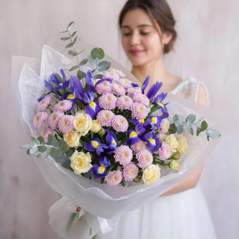 Хризантемы+ирисы+розы, стандартный