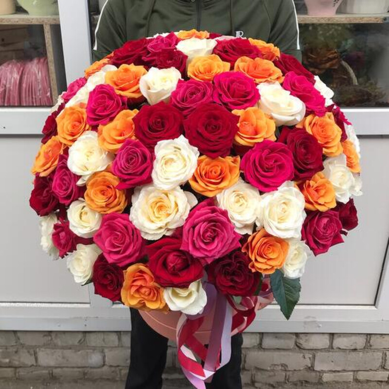 101 роза в коробке , премиум