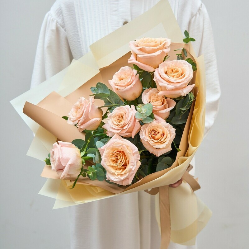 9 Персиковых Роз Шиммер, 9 роз