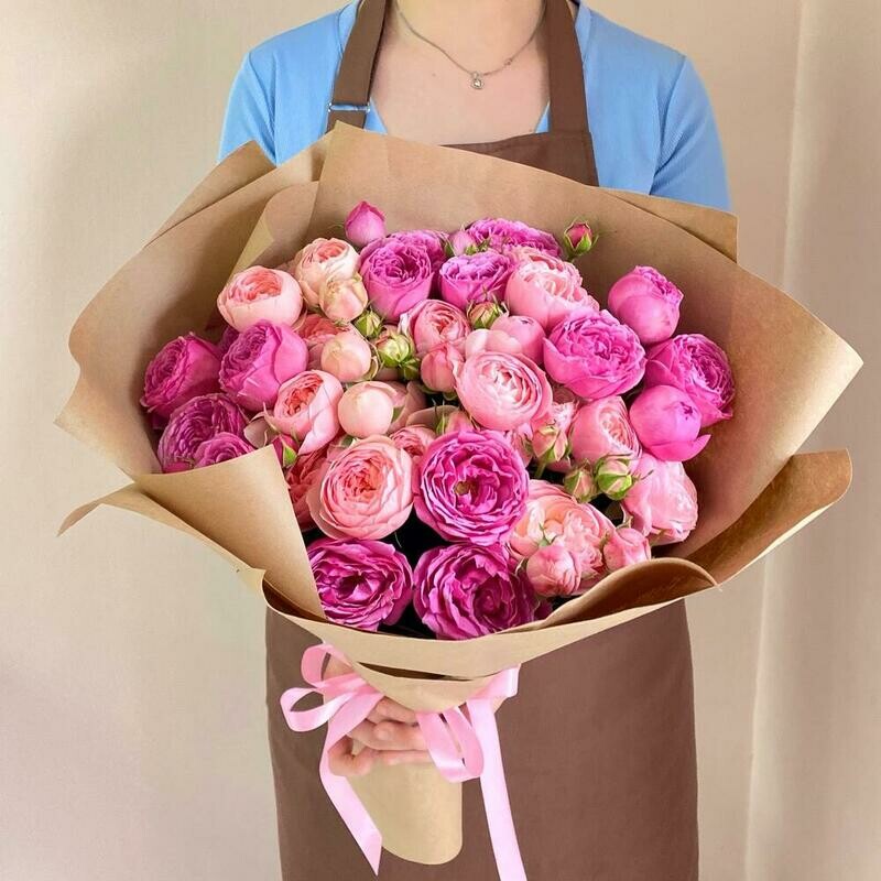 BOUQUET PINK кустовые пионовидные розы, монобукет из 9 кустовых пионовидных роз