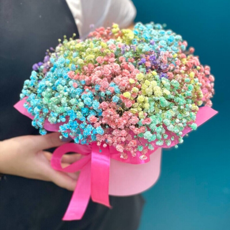 Коробочка с цветной гипсофилой, коробочка с цветной гипсофилой